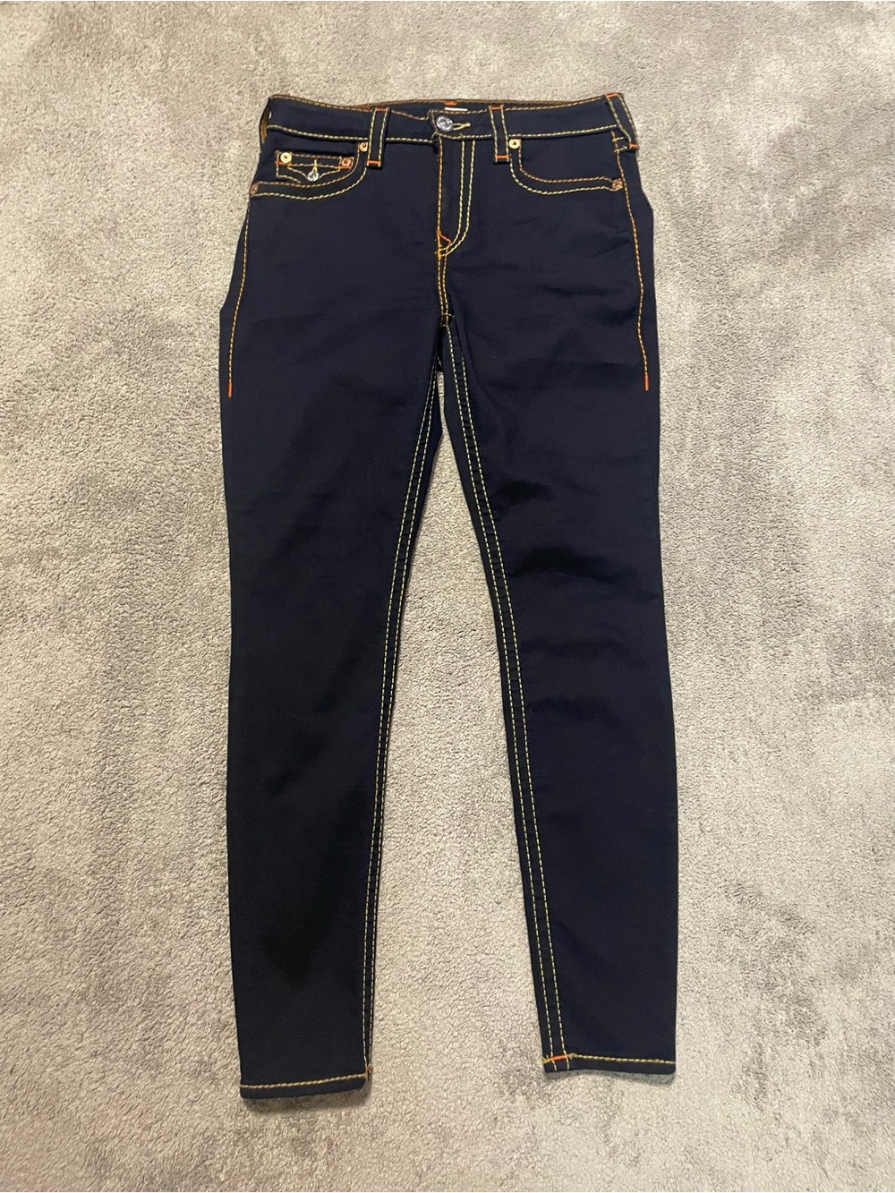 True Religion Jennie Curvy Skinny Jeans Womens 30x29 Big T Flap Dark Wash